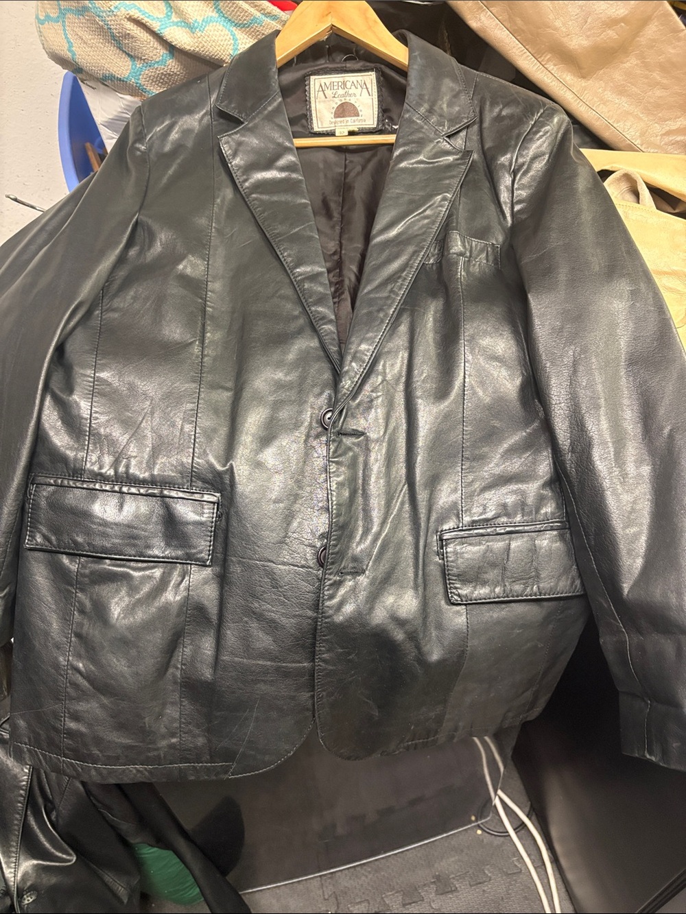 Americana Black Leather Blazer Jacket